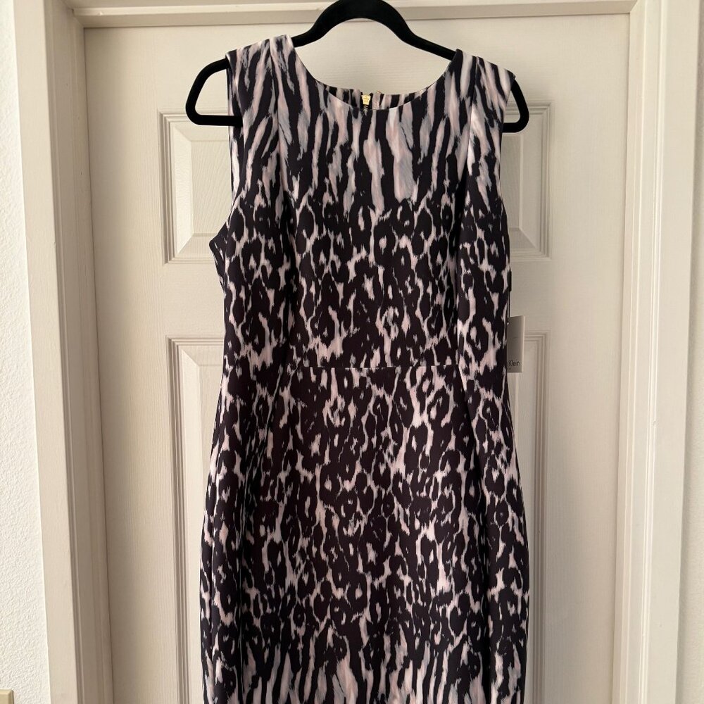New Calvin Klein Animal Print Sheath Scuba Dress Size 12